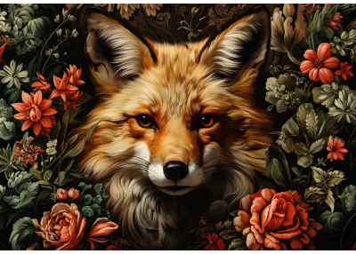 Флис Фототапет ANIMALS Лисица и цветя